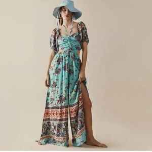 Free People boho cut out jumpsuit wide leg and tie front